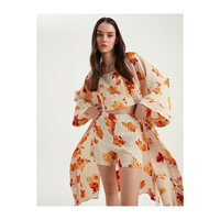 Robe kimono décontractée de style japonais à motifs floraux jaunes, mi-longue, en provenance de Turquie