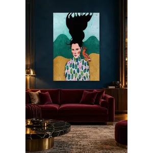 Fida Woman in Tree-Print Blouse in Front of Green Hills <b>Canvas</b> Print - Product Image 2