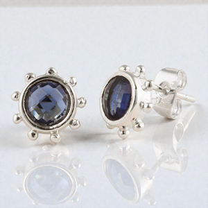 Quartz Light Green <b>Amethyst</b> Gemstone <b>Stud</b> <b>Earring</b> 925 Sterling Silver Beaded Bezel Round Minimalist Moissanite Wholesale Jewelry - Product Image 3