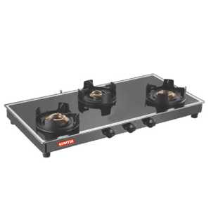 Table de cuisson à gaz manuelle à 3 brûleurs avec dispositif de sécurité anti-flamme, allumage automatique/manuel, surfaces en céramique de verre trempé pour usage domestique et hôtelier - Product Image 2