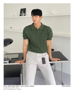 Polo de manga corta para hombre, Camiseta deportiva de rayas sólidas de verano, Camiseta con cuello de polo de negocios de lujo levantado a la moda, ropa - Product Image 4