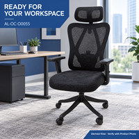 Chaise de bureau en maille noire avec accoudoirs coulissants, soutien lombaire réglable et base incurvée pour bureaux à domicile et postes de travail