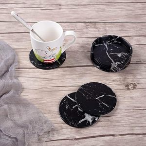 <b>Black</b> Natural Marble Drink <b>Coasters</b> Set Modern Rustic Round Table Protector for Home Decor - Product Image 2
