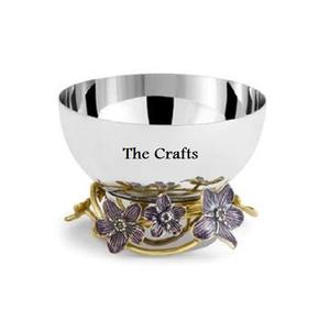 Prime Quality Silver Color Round Shape Sweets <b>Bowl</b> Leaf Design <b>Stainless</b> <b>Steel</b> <b>Bowl</b> With Aluminium Base - Product Image 1