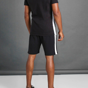 กางเกงกีฬาขาสั้นสำหรับผู้ชายผ้าคอตต้อนทรงหลวมลายทางด้านข้างสีดำสีขาวสวมใส่สบายมีสายรัดเอวยางยืดสำหรับ100% - Product Image 3