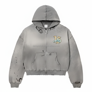 Premium 420 GSM Mujeres Cremallera Sudadera con capucha Vintage Lavado Heavy Fleece Bordado personalizado Logo Streetwear Basics hoodies - Product Image 1