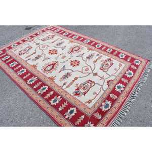 Vintage Large Rug 5.7x8.1 ft, <b>Red</b> Blue Floral Rug <b>Wool</b> - Product Image 2