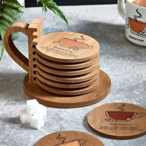 Posavasos de madera natural de primera calidad con detalles tallados de estilo clásico para decoración moderna tradicional del hogar y bebidas - Product Image 2