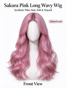 Sakura Pink Long Wavy Synthetic <b>Wig</b> Heat Resistant Full Volume Body Wave Hairpiece for Daily Wear Cosplay - Product Image 3
