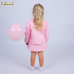 <b>Pink</b> Girl Set with White <b>Bow</b> Across the Shirt and Beautiful Skirt ODM Wholesale Smocked Kids Clothing Girls Sets - DR4087 - Product Image 4