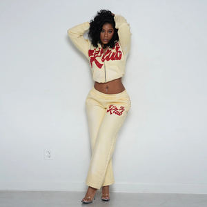 Pantalones de pierna recta de gran tamaño personalizados y sudaderas con capucha de hombro caído Boxy Crop Fit Allover Rhinestone Patchwork Chándales - Product Image 2