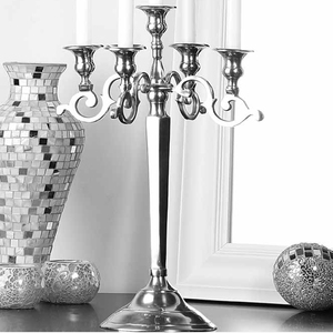 Candélabre à 5 bras en métal et aluminium de conception unique les mieux notées bougeoir fini argenté taille personnalisée décoration de table de mariage - Product Image 2