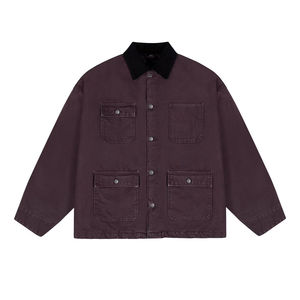 Veste en jean ample pour homme avec col en cuir de qualité, style décontracté, technique délavée pour la saison d'automne, logo personnalisé - Product Image 3