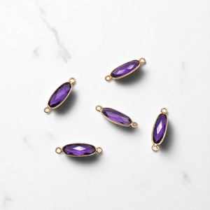 Oval 5x15 MM Amethyst Gemstone Pendant with Double Loop Gold Bezel & Plating for DIY Christian Jewelry Necklace Craft Making - Product Image 1