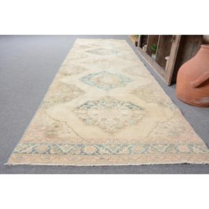 Alfombra Turca Vintage de 3.9x13.5 pies, Alfombra Azul de Lana del Suroeste - Product Image 3