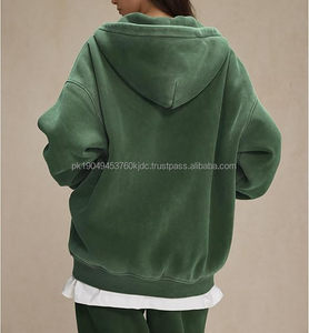 Sweat-shirt à capuche oversize pour femme avec double fermeture éclair, en molleton épais, effet délavé, vintage, en coton - Product Image 5