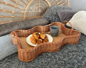 Plateau de rangement en rotin naturel fait main moderne, qualité supérieure, mobile, élégant, organisateur de cuisine Tradebyd - Product Image 2