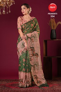 Tissu en coton lin à imprimé floral avec miroirs Ary Work Elegant Jari Border Value Added Ethnic Fabric Beautiful Saree for Festive - Product Image 3