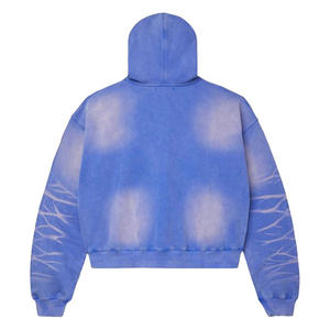 <b>Men's</b> Acid Wash Zip Up <b>Hoodie</b> with Distressed Ripped Details and Heavyweight Embroidery Streetwear Style - Product Image 4