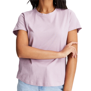 เสื้อยืดแขนสั้นผ้าฝ้าย 100% แบบเรียบ พิมพ์โลโก้ได้ตามต้องการ คอกลม เสื้อยืดผู้หญิงสำหรับฤดูร้อน - Product Image 5