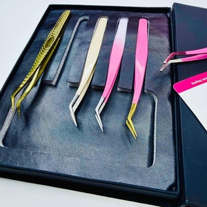 Pinzas para Pestañas de Alta Calidad GETUP BROSONS IMPEX, Curvas, de Acero Inoxidable, Color Dorado Plasma, Punta Suave, Agarre de Diamante - Product Image 1