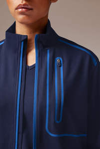 Conjunto de chaqueta y pantalón médico azul marino unisex con diseño Atlético moderno - Product Image 3