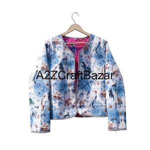 Veste d'extérieur pour femmes de style indien bohème, en coton doux matelassé, imprimé floral en bloc, réversible, toutes saisons - Product Image 6