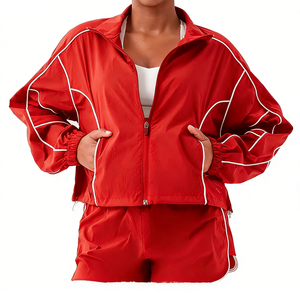 Ensemble de survêtement sport surdimensionné en coton 100% respirant et léger pour l'automne, avec logo personnalisé, boutons solides, veste coupe-vent - Product Image 3