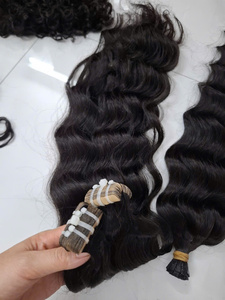 Raw Virgin Vietnamese Flat Tip <b>K</b>-Tip Loose Curly & Natural Wavy <b>Tape</b> in 1B Colour Human Hair Extensions from Vietnam - Product Image 2