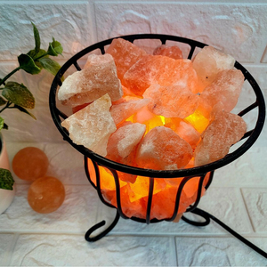 Cesta de hierro tallada artesanal, lámpara de roca decorativa de sal rosa del Himalaya, cuenco de trozo Natural, forma de roca, artesanías naturales - Product Image 3