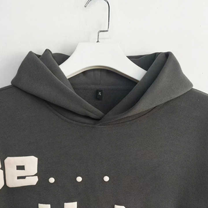 Custom 400 500 Gsm Distressed Embroidery Puff Print Graphic LOGO Streetwear Acid Wash Heavyweight Cotton Hoody Sweatshirt Hoodie - Product Image 2