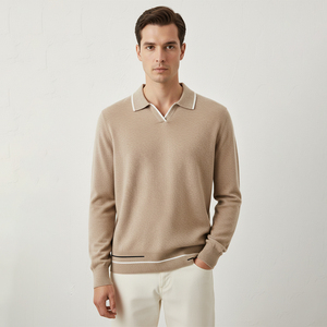 Custom Soft Wool Cashmere <strong>Jumper</strong> <strong>Men's</strong> Sweater <strong>Polo</strong> <strong>Neck</strong> Split V Detail Long-Sleeve Luxury <strong>Men</strong> Knit Sweater - Product Image 2
