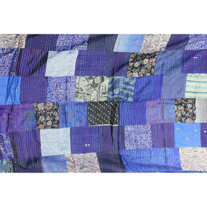 Colcha Vintage India 100% Seda Sari Kantha Patchwork Gudri Ralli, Cubrecama de Algodón con Estampado de Bloques para Uso Doméstico en Invierno - Product Image 3