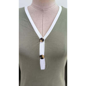 Blusa de viscosa con botones y cuello en V de manga larga para mujer, 37658 - Caqui - Product Image 6