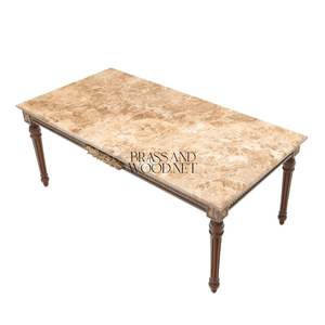 Mesa de Centro Rectangular de Lujo con Tapa de Mármol Premium y Elegante Marco de Madera Tallado a Mano para Interiores Clásicos - Product Image 5