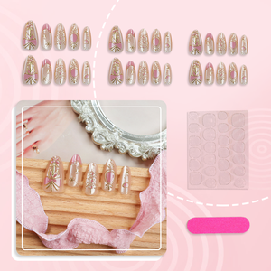 Faux ongles à presser Queen's Manicure en ABS, motif marbre, avec feuille d'or, forme cercueil, <span class=keywords><strong>de</strong></span> luxe, pour usage professionnel en salon, réutilisables, pré-conçus, longueur moyenne - Product Image 2