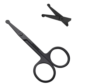 Tijeras para cejas de acero inoxidable negro con etiqueta privada Instrumento de belleza quirúrgico de cerámica curvada afilada para la eliminación de piel muerta - Product Image 3