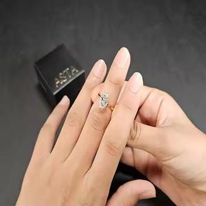 Solid Gold 18K Fine Jewelry 925 Sterling Silver <b>Ring</b> Cut Black Marquise Lab-Grown Diamond Classic Engagement <b>Ring</b> Women 14K 18K - Product Image 3