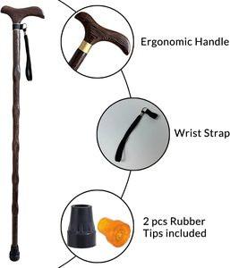 Handmade 36-Inch Stylish <b>Walking</b> Cane for Men and Women Natural <b>Wood</b> <b>Walking</b> <b>Sticks</b> with Wrist Strap and Rubber Tips - Product Image 4