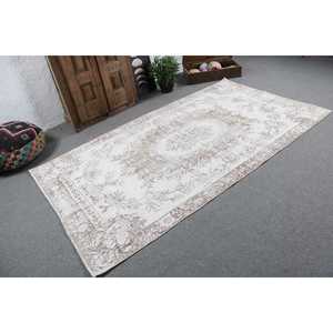 Tapis turc 4,7x8,5 pieds, tapis en laine blanc et marron à pois - Product Image 2