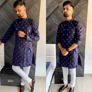 Meilleure qualité indien hommes taille libre droite Kurta pyjama élégant mode ethnique de fournisseur indien tenue de festival - Product Image 4