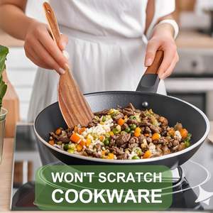 Spatule en bois, manche long, spatule plate pour frire, cuillères en bois faites à la main, cuillères à dessert, cuillères à riz, design moderne écologique - Product Image 2