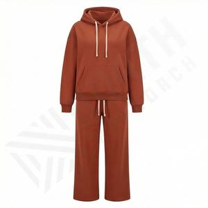 Conjunto de Dos Piezas de Moda Urbana, Chándal Personalizado para Mujer, 100% Algodón, Sudadera con Hombros Caídos, Chándal con Capucha, Color Personalizado - Product Image 1