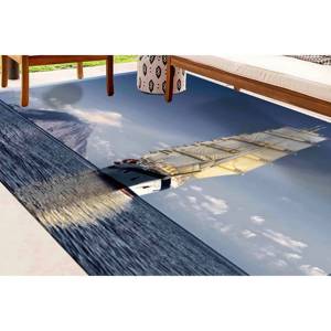 Tapis imprimé bateau à voile, lavable en machine, décoration paysage côtier, avec tapis moelleux à poils longs - Product Image 2