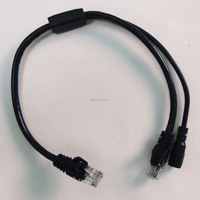 Kabel LAN Cat 5e POE DC 12V Kustom, Female 1 ke 2 RJ45, Selubung PVC untuk Kamera CCTV IP