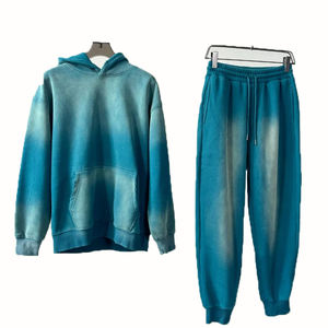 Ensemble de pantalons de survêtement à capuche pull personnalisé Aicd Wash 500gsm unisexe grande taille 2 pièces survêtement survêtement pour hommes pour l'été - Product Image 2