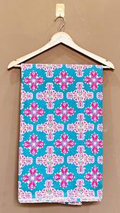 Tela de Algodón Estampada a Mano: Estampado Indio Verde Azulado y Magenta, por Yarda - Product Image 2