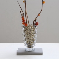 Vases en verre soufflé à la bouche Bixuan, texture glace, sur pied, en cristal rose, bleu, ambre, transparent, pour la décoration d'hôtels et de mariages