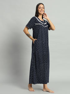 Camisón de Encaje 100% Algodón para Mujer, Mangas Medias, Largo Completo, Tela Transpirable, Cuello con Estampado Floral, Elegante, Primavera, Verano, Otoño - Product Image 3