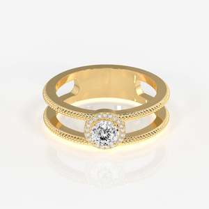 Men's 18K Gold <b>Ring</b> with Portuguese Cut Moissanite Diamond Regal <b>Crown</b> Collection - Product Image 1